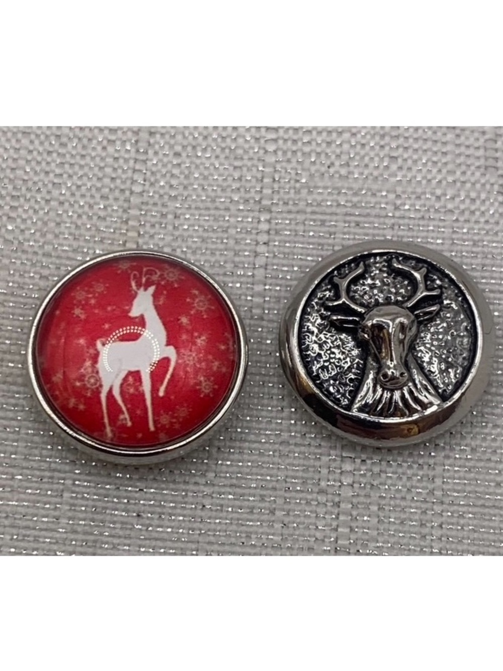 💗REINDEER, DEER - Snap Button Charms - Set of 2 - 18mm/20mm